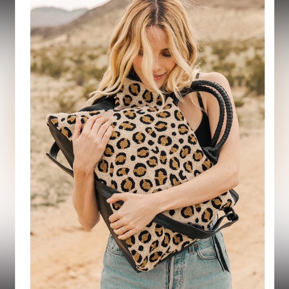 Cleobella Soho weekender bag / top handles / cross body leopard & blk leather.